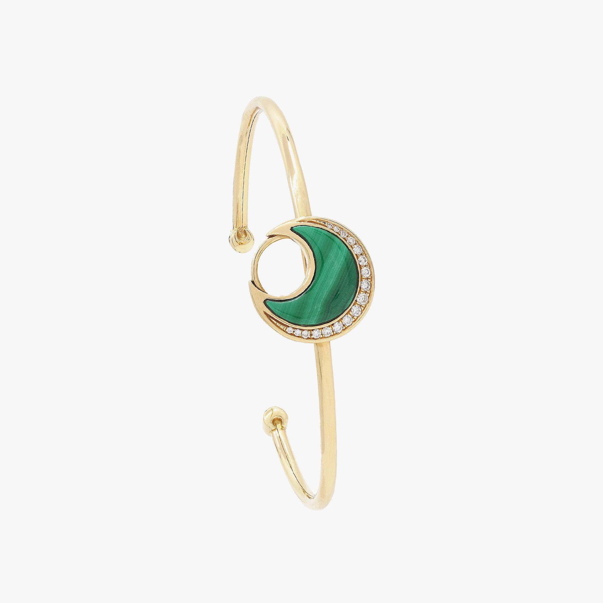 Al Hilal bangle in yellow gold with malachite stone and diamonds