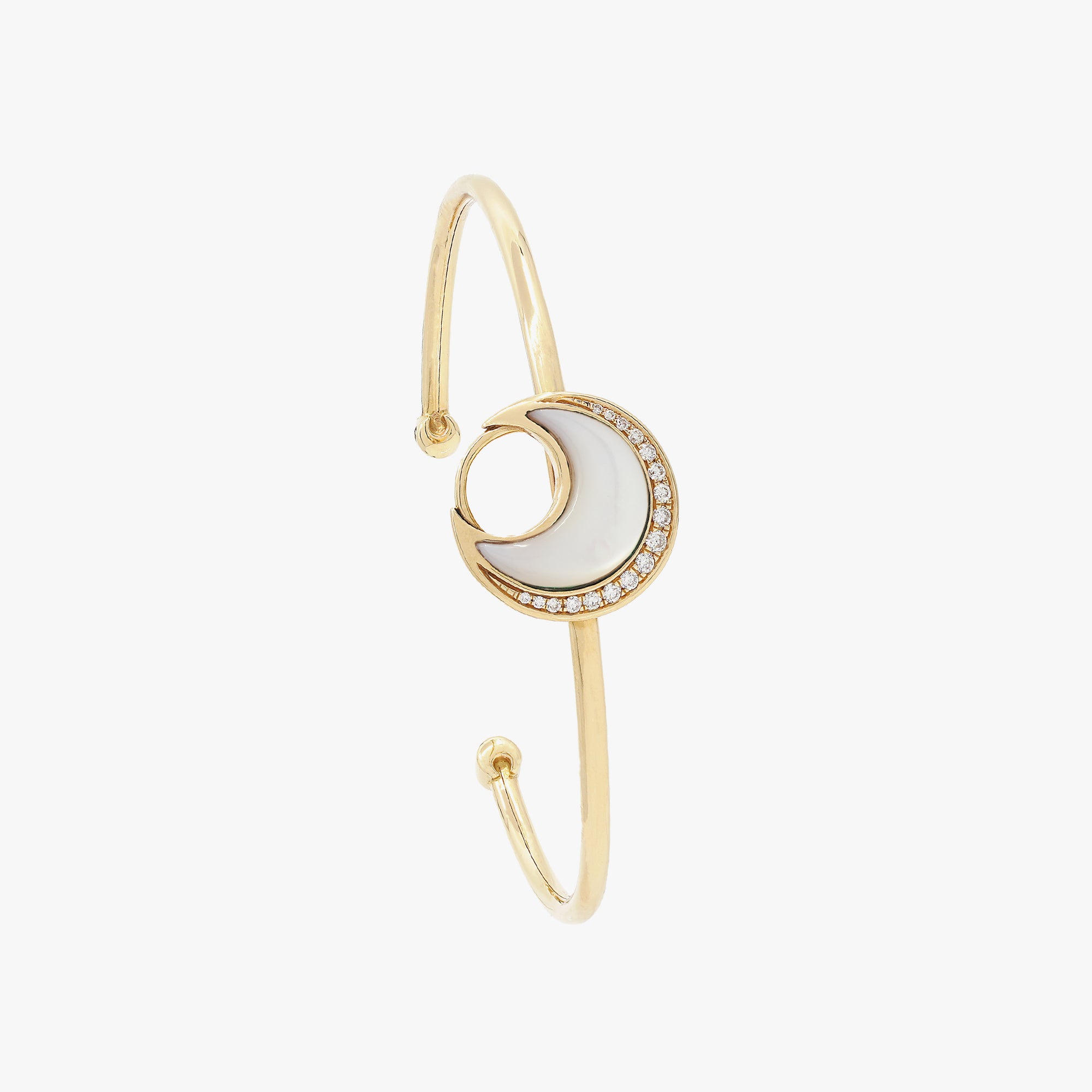 Al Hilal bangle in yellow gold with mother of pearl stone and diamonds