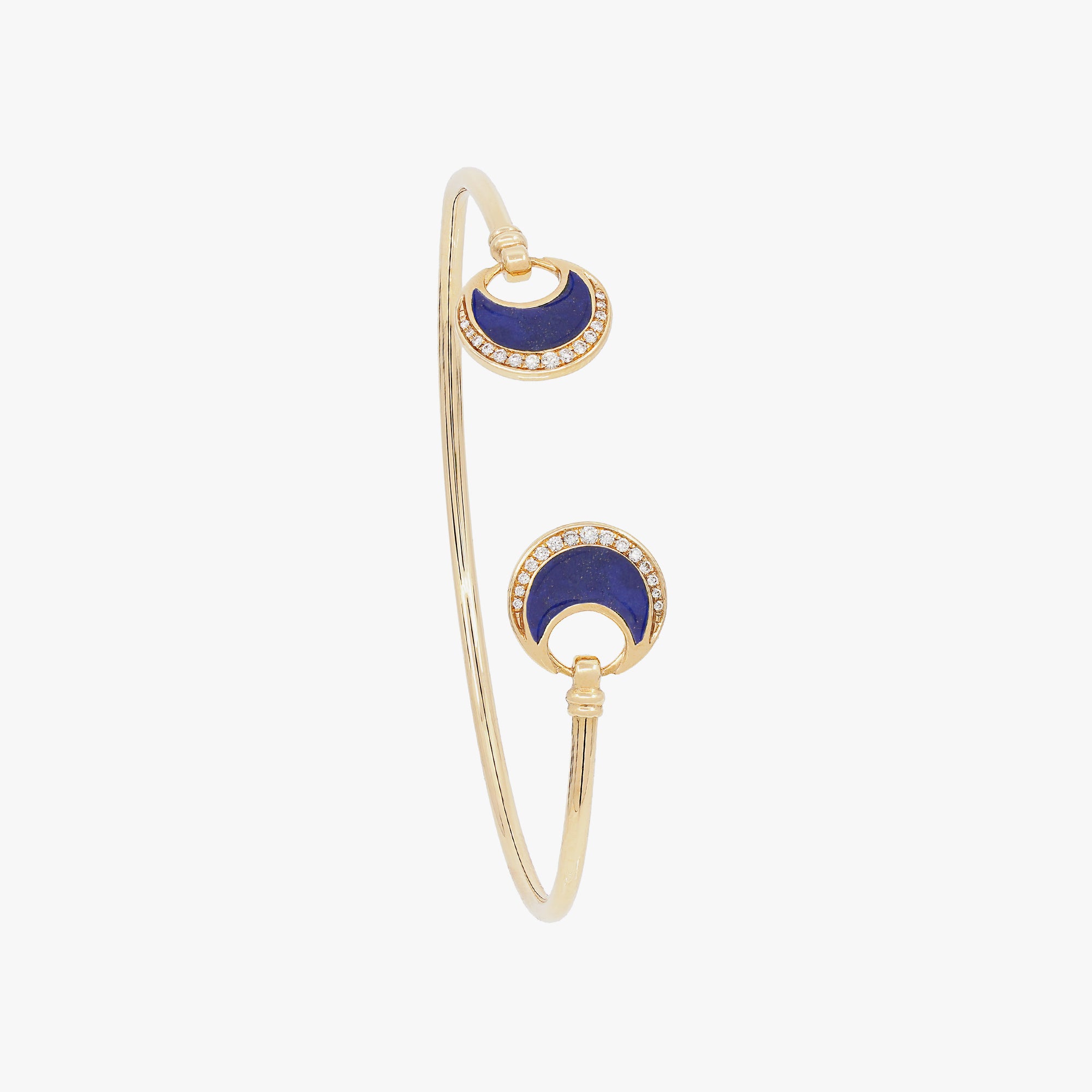 Al Hilal bangle in yellow gold with lapis stone and diamonds