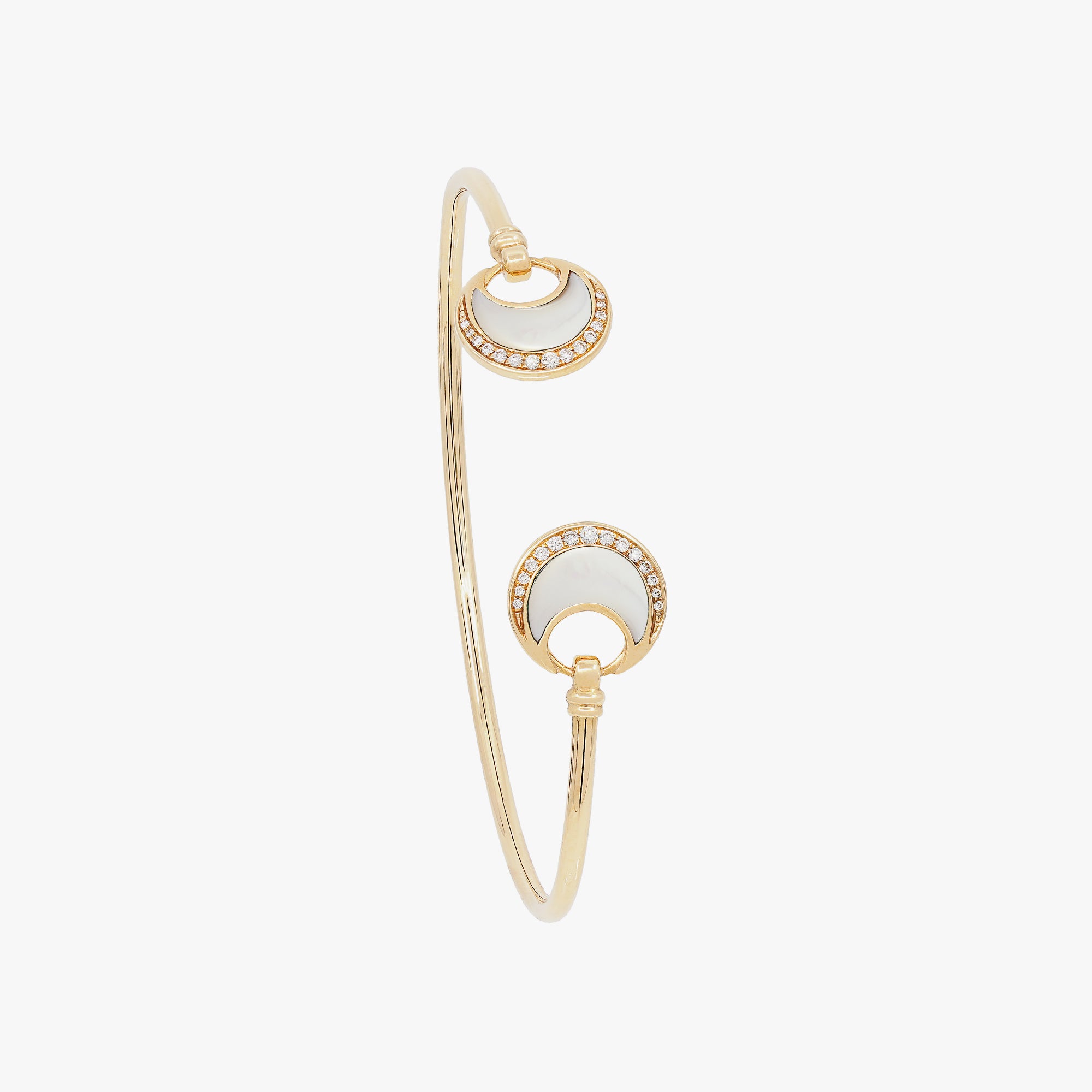 Al Hilal bangle in yellow gold with mother of pearl stone and diamonds