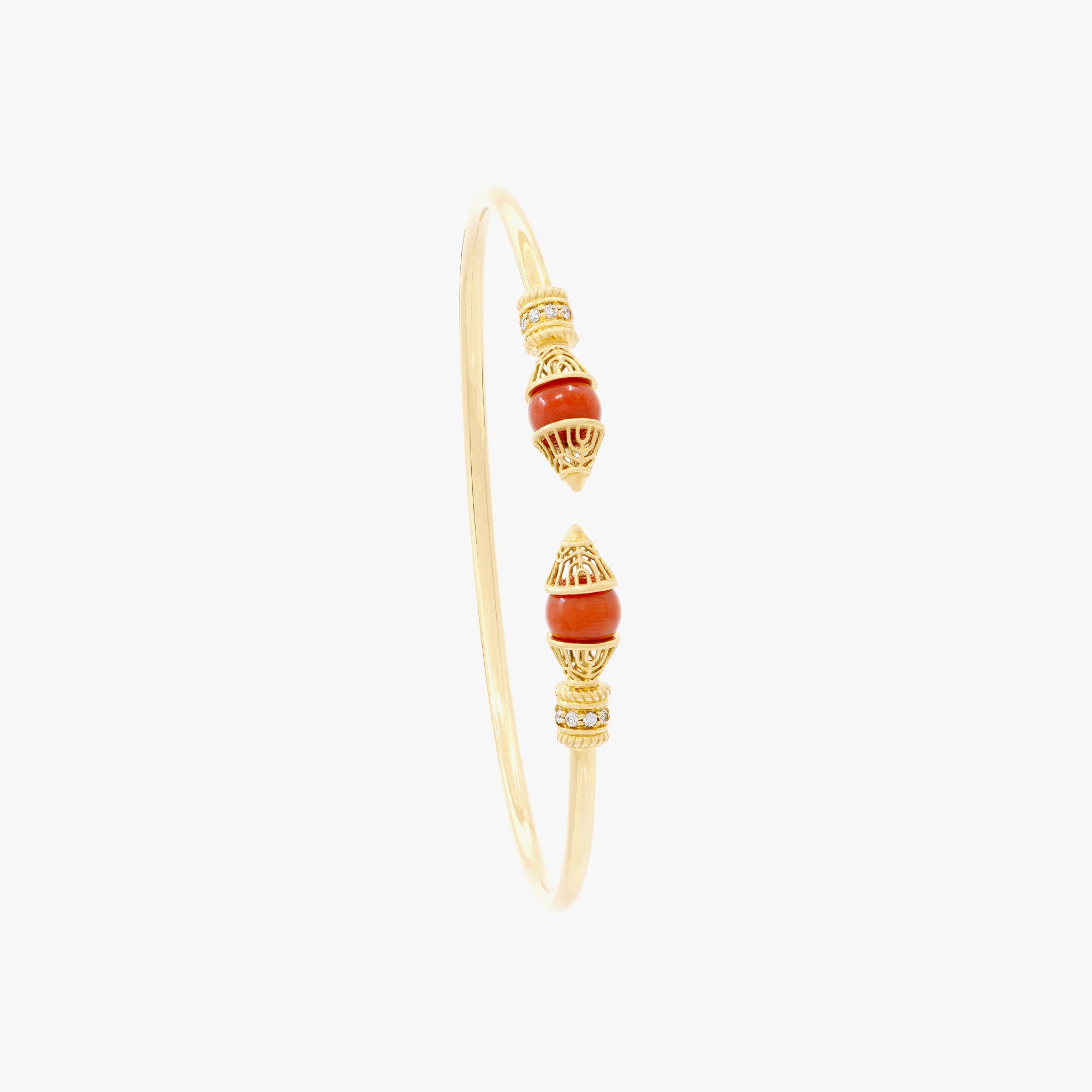 Al Merriyah Mood Colour Bangle in 18k Yellow gold with Coral and Diamonds