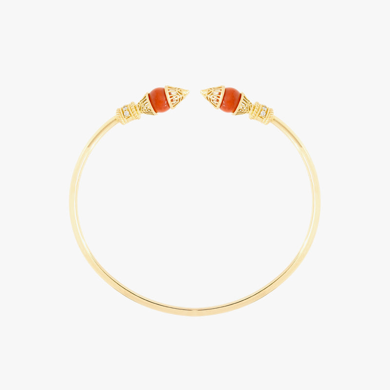 Al Merriyah Mood Colour Bangle in 18k Yellow gold with Coral and Diamonds