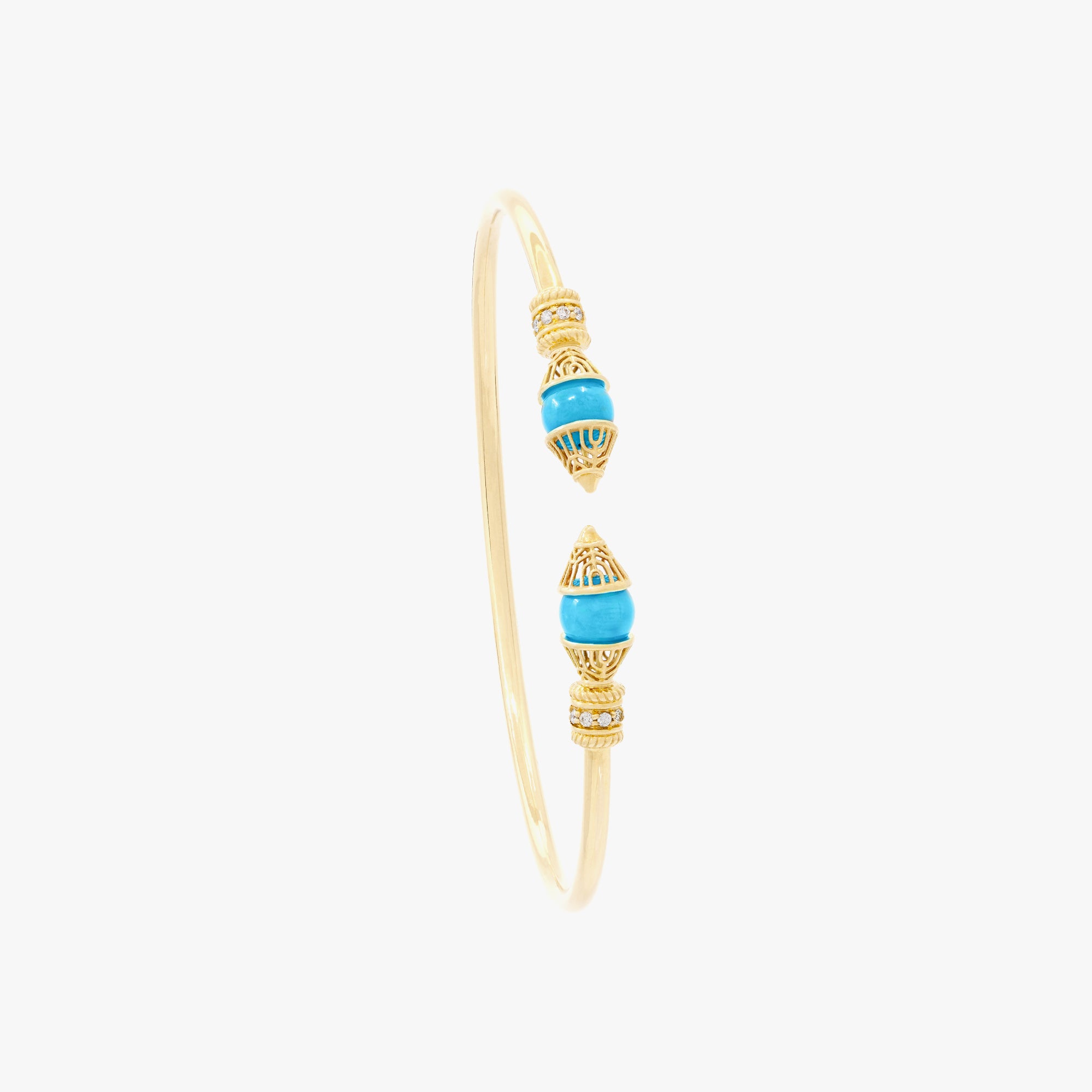 Al Merriyah Mood Colour Bangle in 18k Yellow gold with Turquoise and Diamonds
