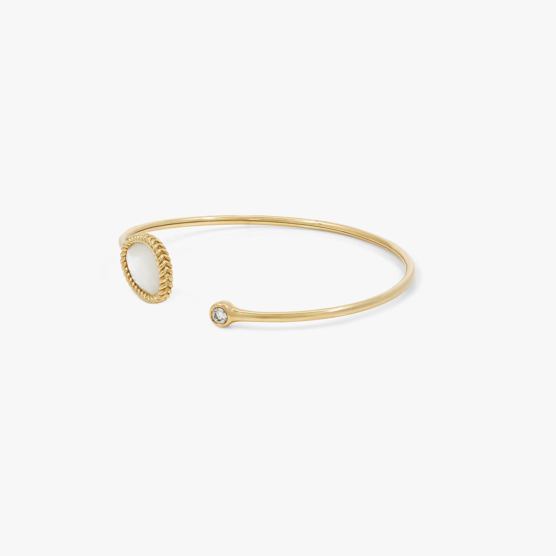 Nina Mariner Bangle In 18 Karat Yellow Gold With Natural White Diamond And Mother Of Pearl Stone