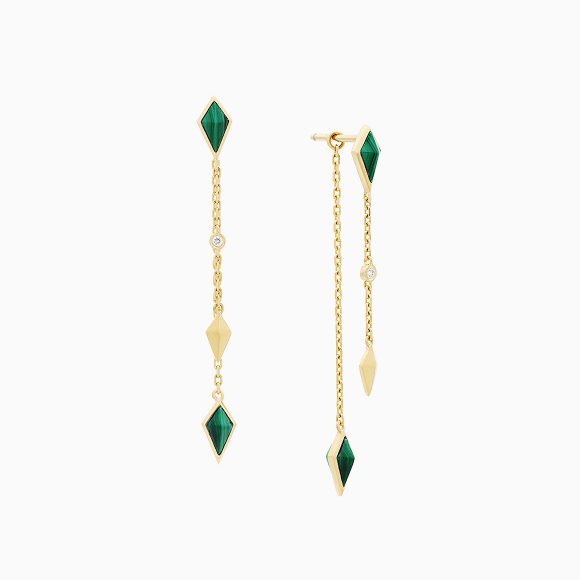 Al Zain Jewellery Al Mertashah Gold earrings with green gemstones on a white background