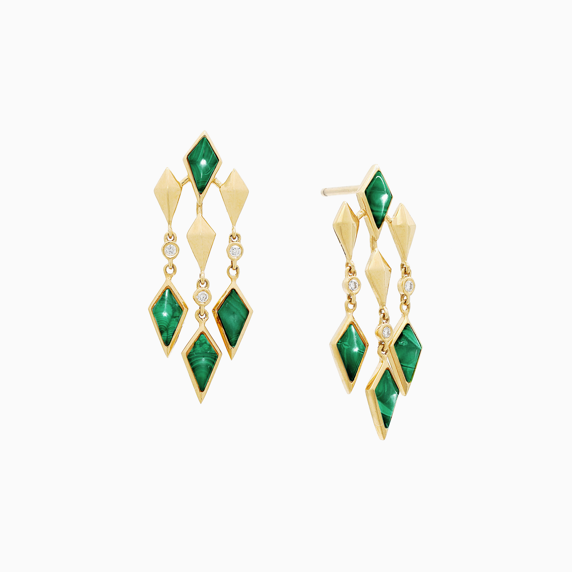 Al Zain Jewellery Al Mertashah Gold earrings with green gemstones on a white background