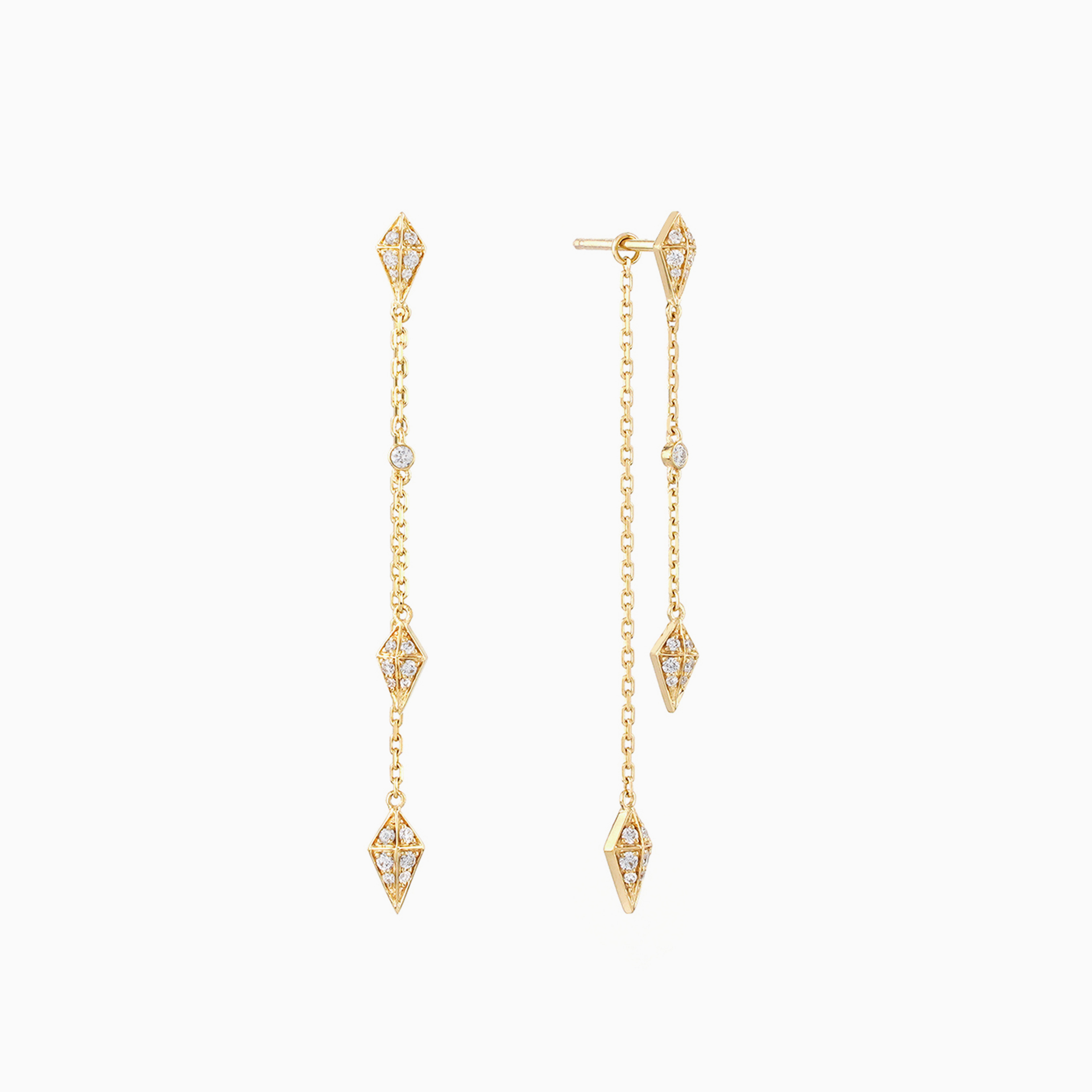 Al Zain Jewellery Al Mertashah Gold chain earrings with diamond-like stones on a white background