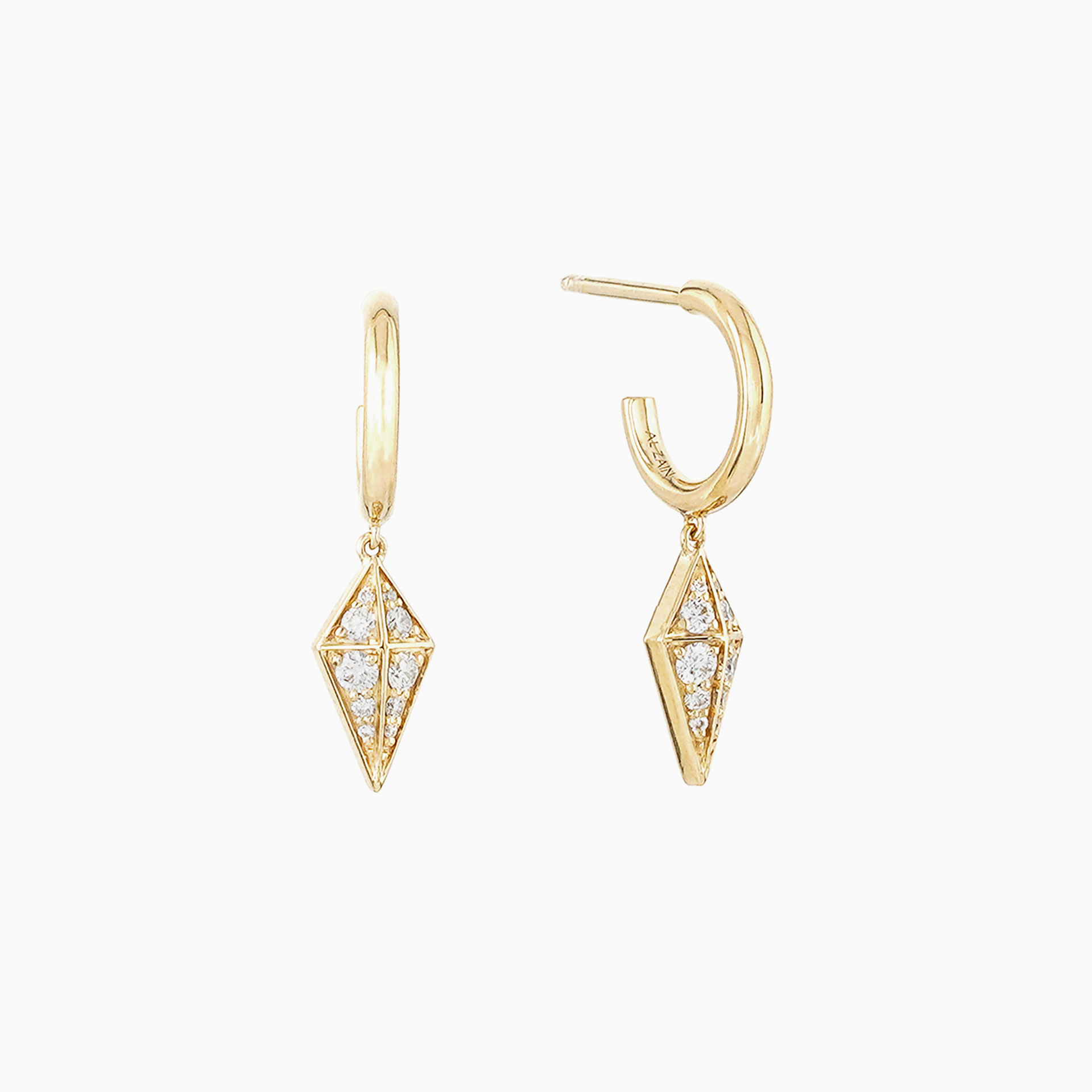 Al Zain Jewellery Al Mertashah Gold earrings with diamond-shaped designs on a white background