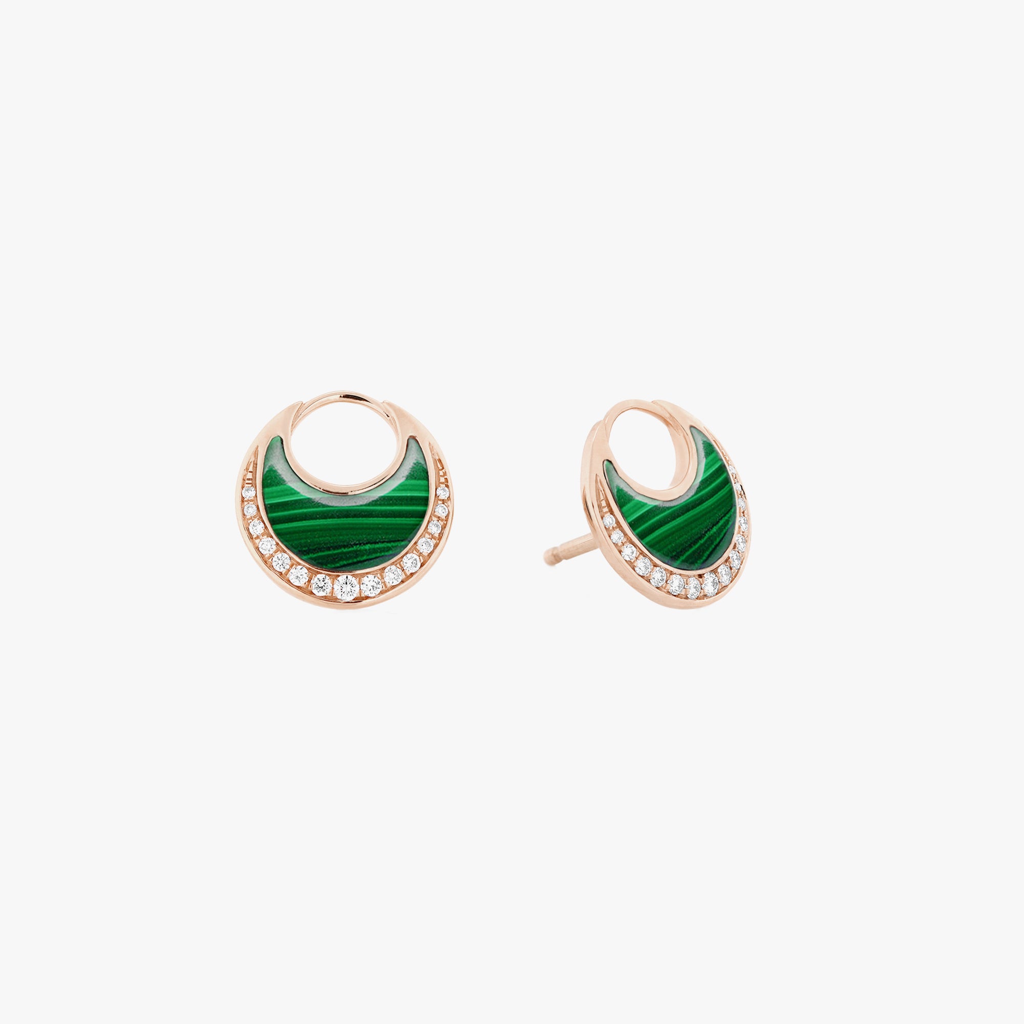 Al Hilal earrings in rose gold with malachite stone and diamonds