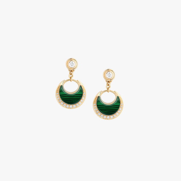 Al Hilal earrings in yellow gold with malachite stone and diamonds