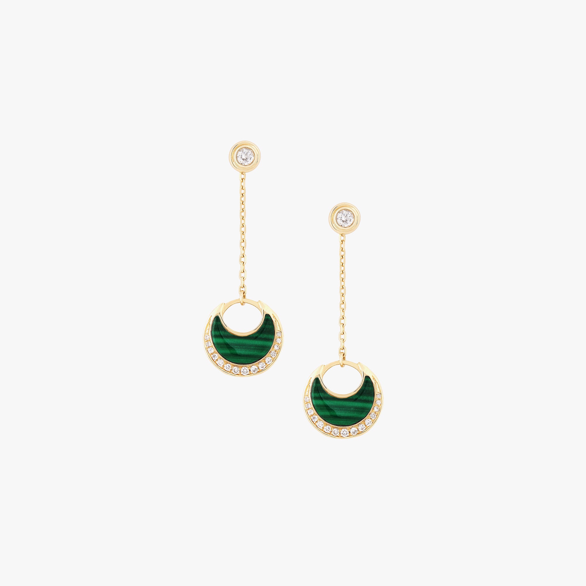 Al Hilal earrings in yellow gold with malachite stone and diamonds