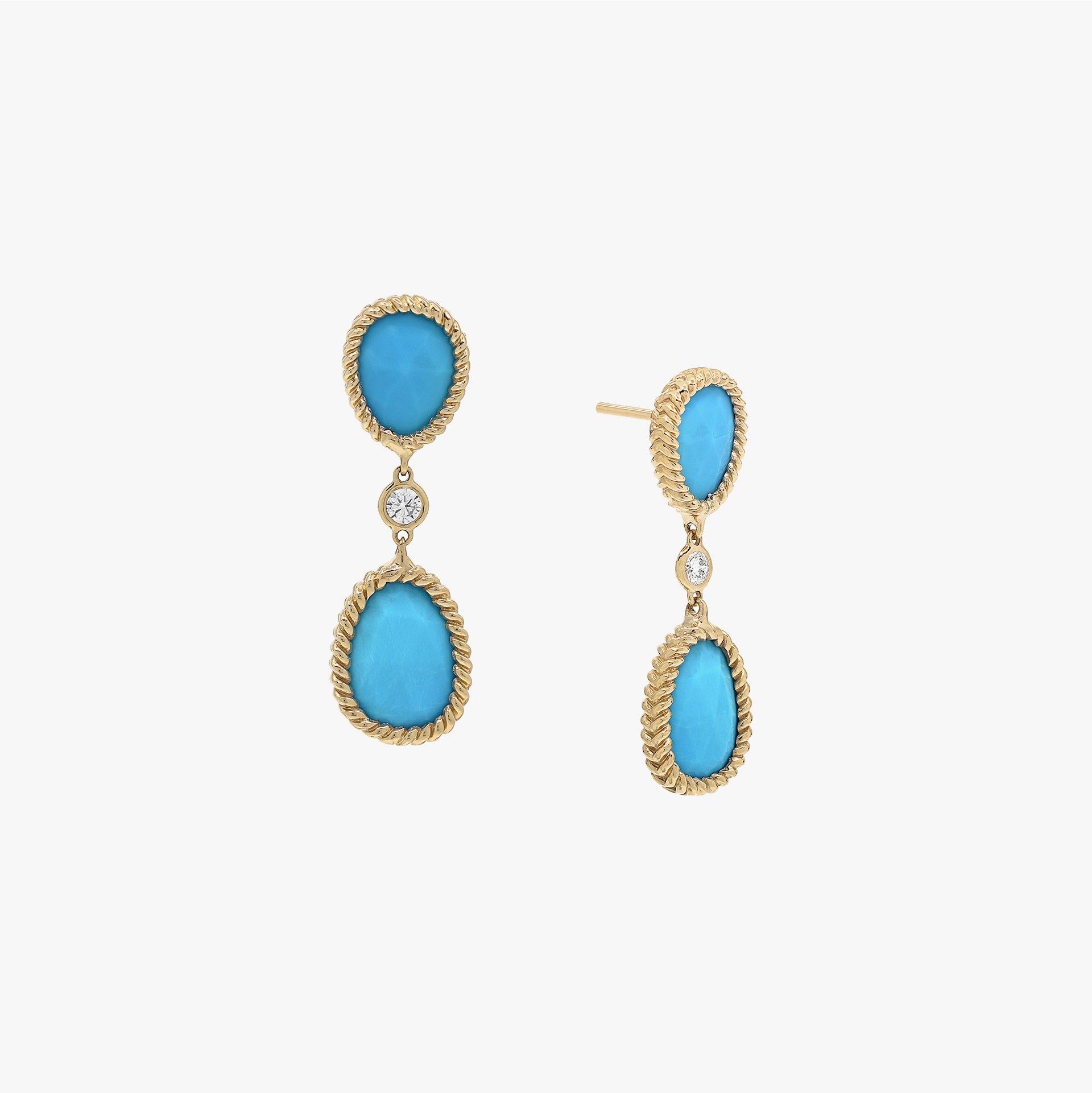 Nina Mariner Earrings In 18 Karat Yellow Gold With Natural White Diamonds And Turquoise Stone