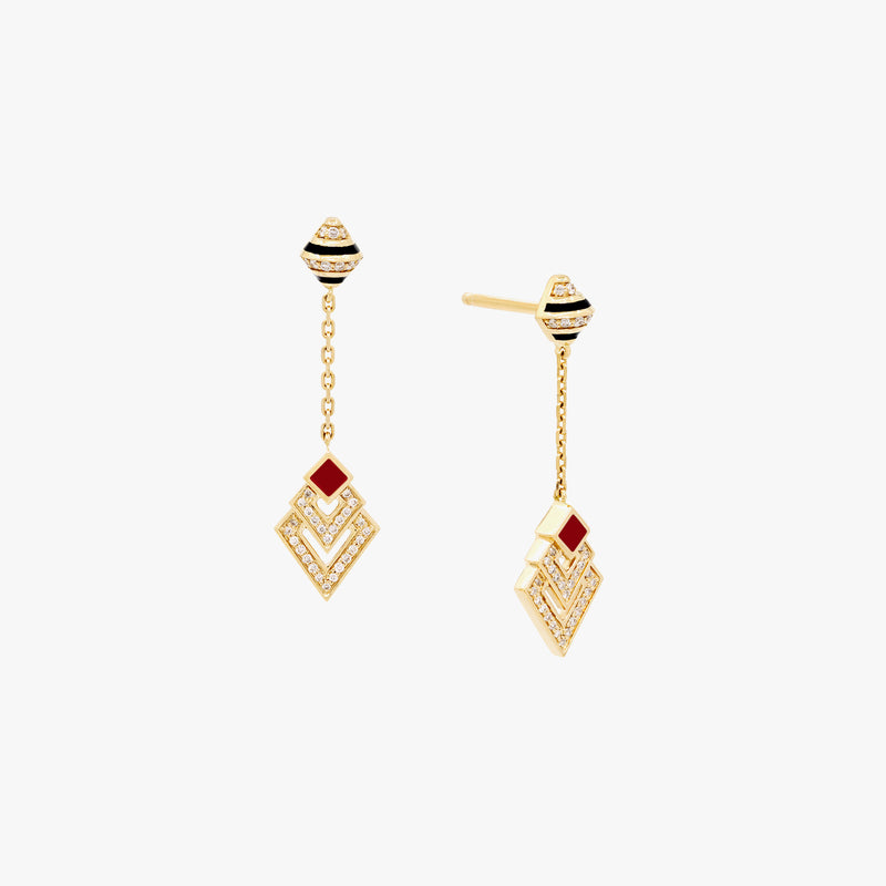 Mosaic Rouge Earrings in 18K Yellow Gold And Diamonds