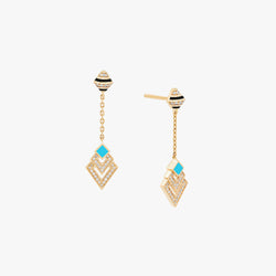 18k Yellow Gold Hanging Earrings with Black & Turquoise  Hyceram and Diamonds