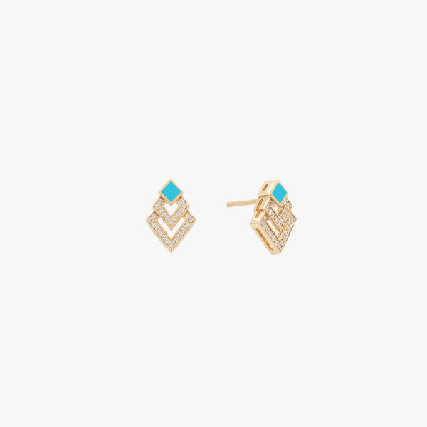 18k Yellow Gold Stud Earrings with Turquoise Hyceram and Diamonds