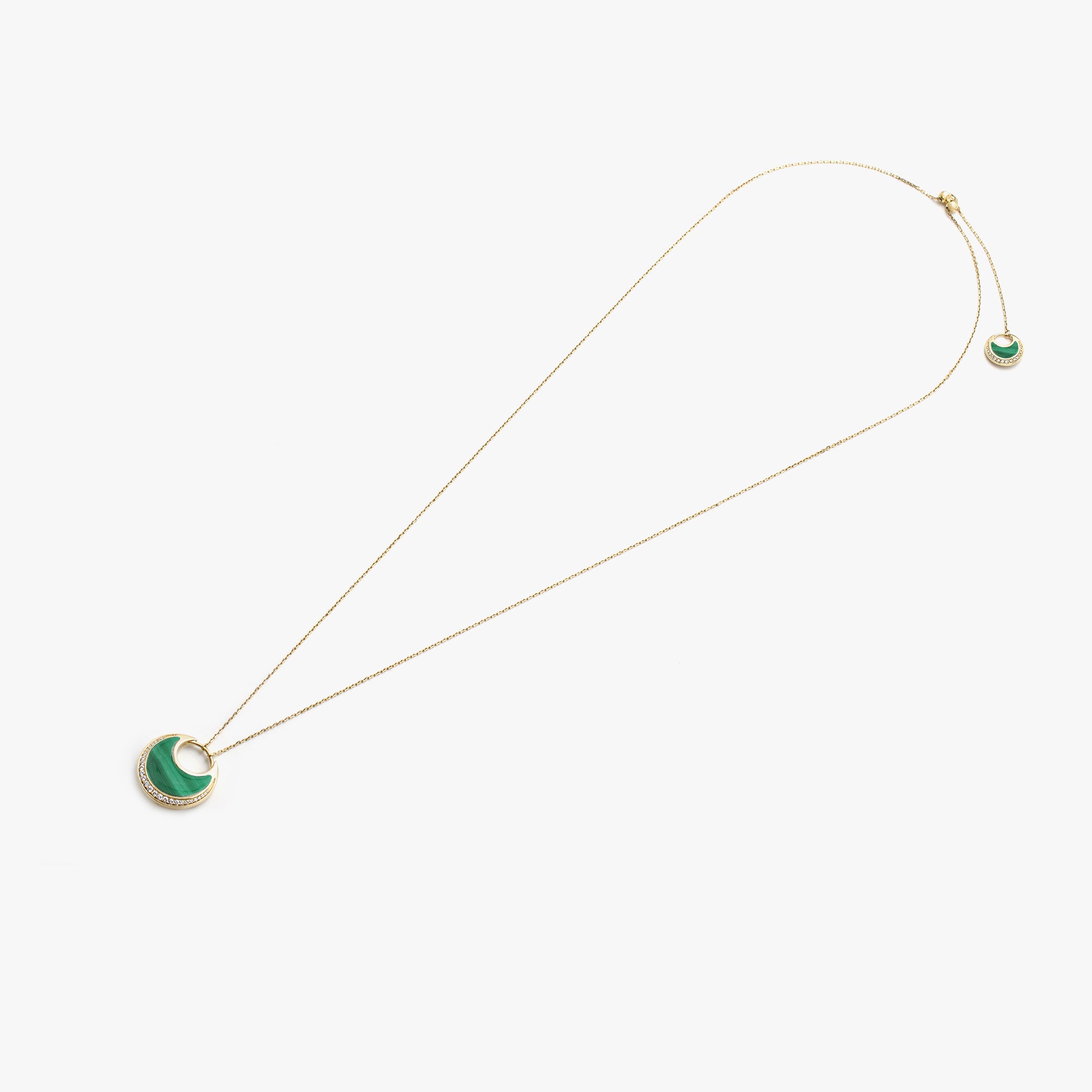 Al Hilal necklace in yellow gold with malachite stones and diamonds