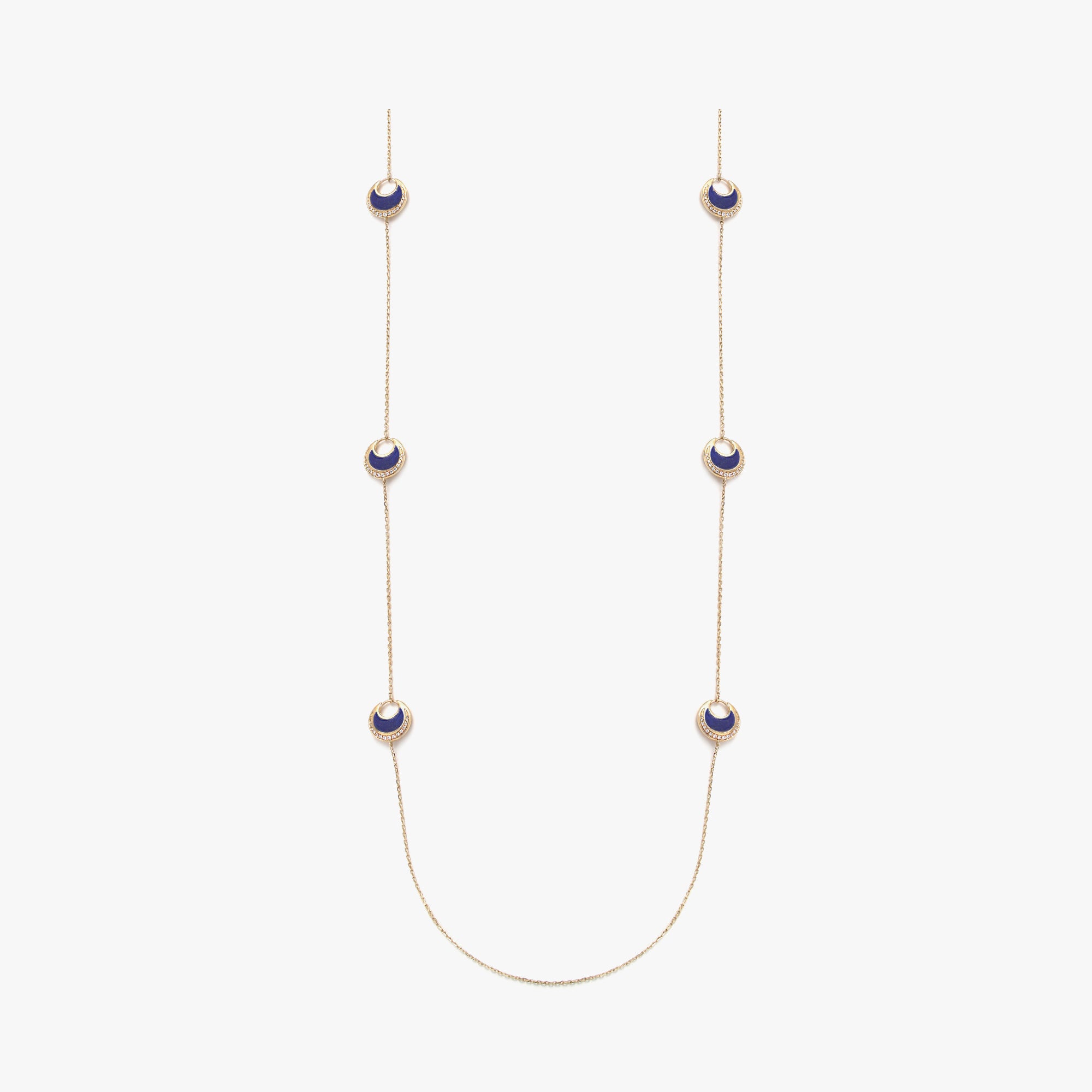 Al Hilal necklace in yellow gold with lapis stones and diamonds