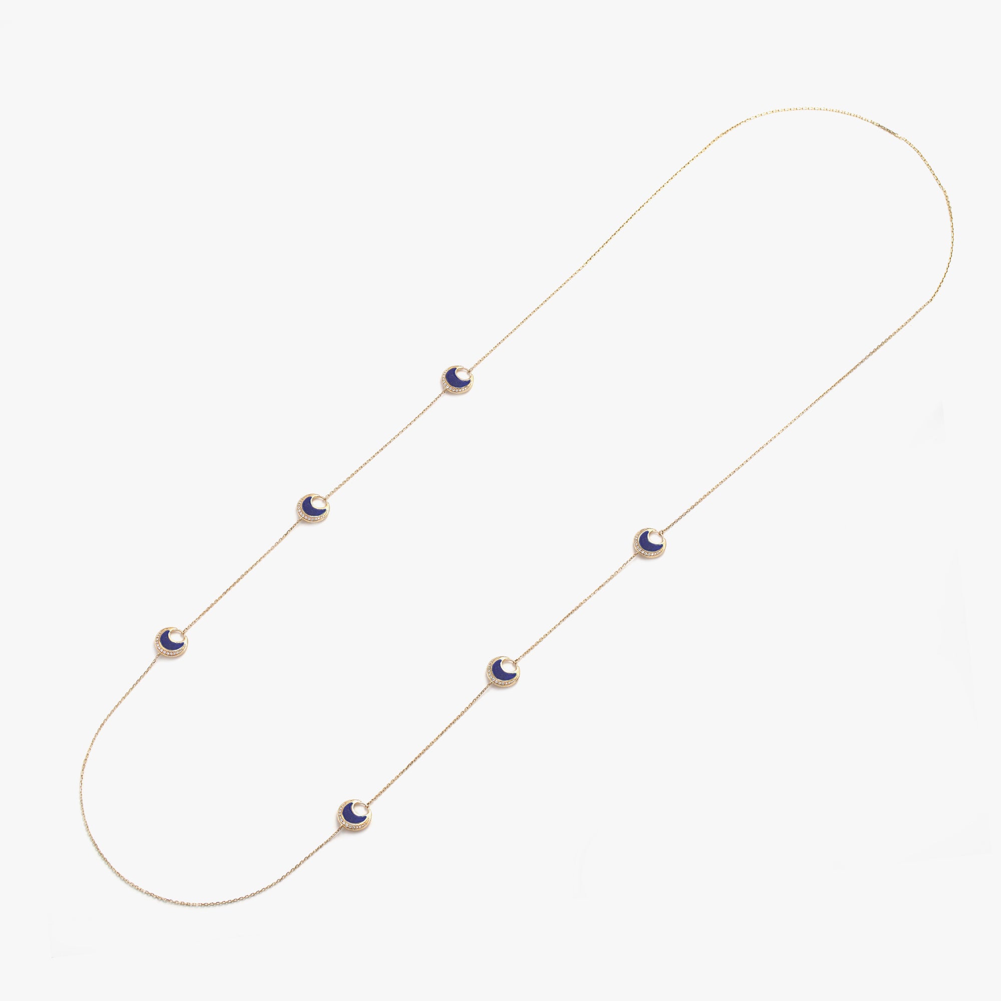 Al Hilal necklace in yellow gold with lapis stones and diamonds