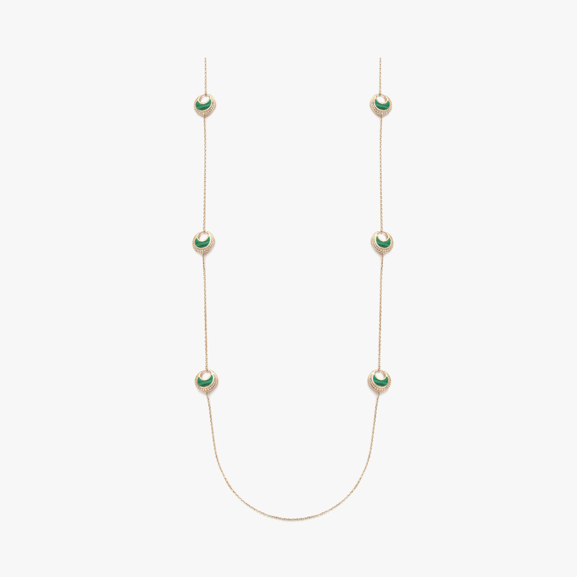 Al Hilal necklace in yellow gold with Malachite stones and diamonds