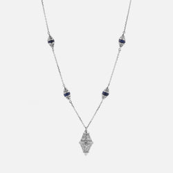 Al Merriyah mood colour necklace in 18k white gold with sapphire and diamonds
