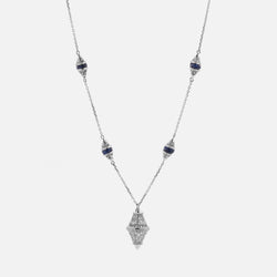 Al Merriyah mood colour necklace in 18k white gold with sapphire and diamonds