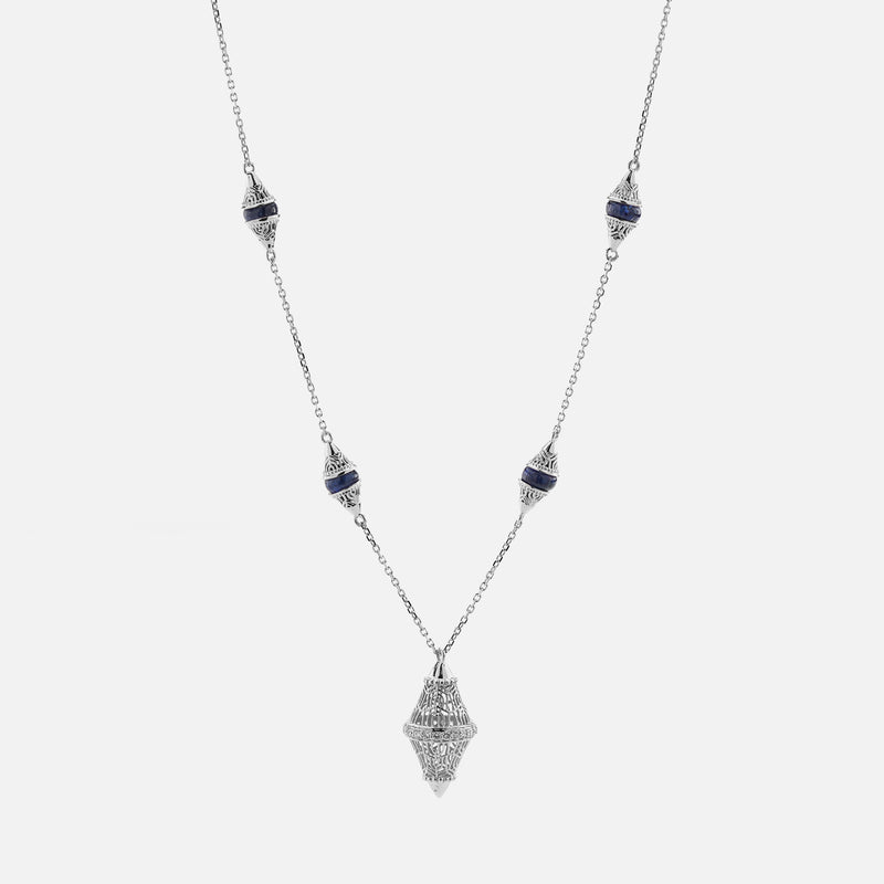 Al Merriyah mood colour necklace in 18k white gold with sapphire and diamonds