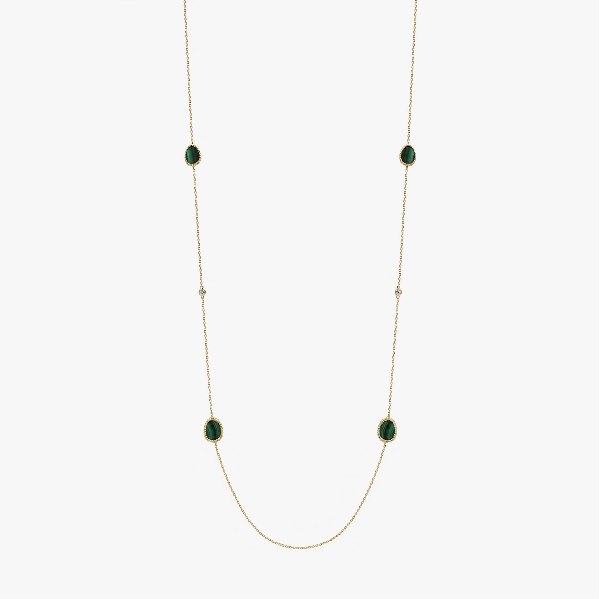 Nina Mariner Long Necklace In 18 Karat Yellow Gold With Natural White Diamonds And Malachite Stones