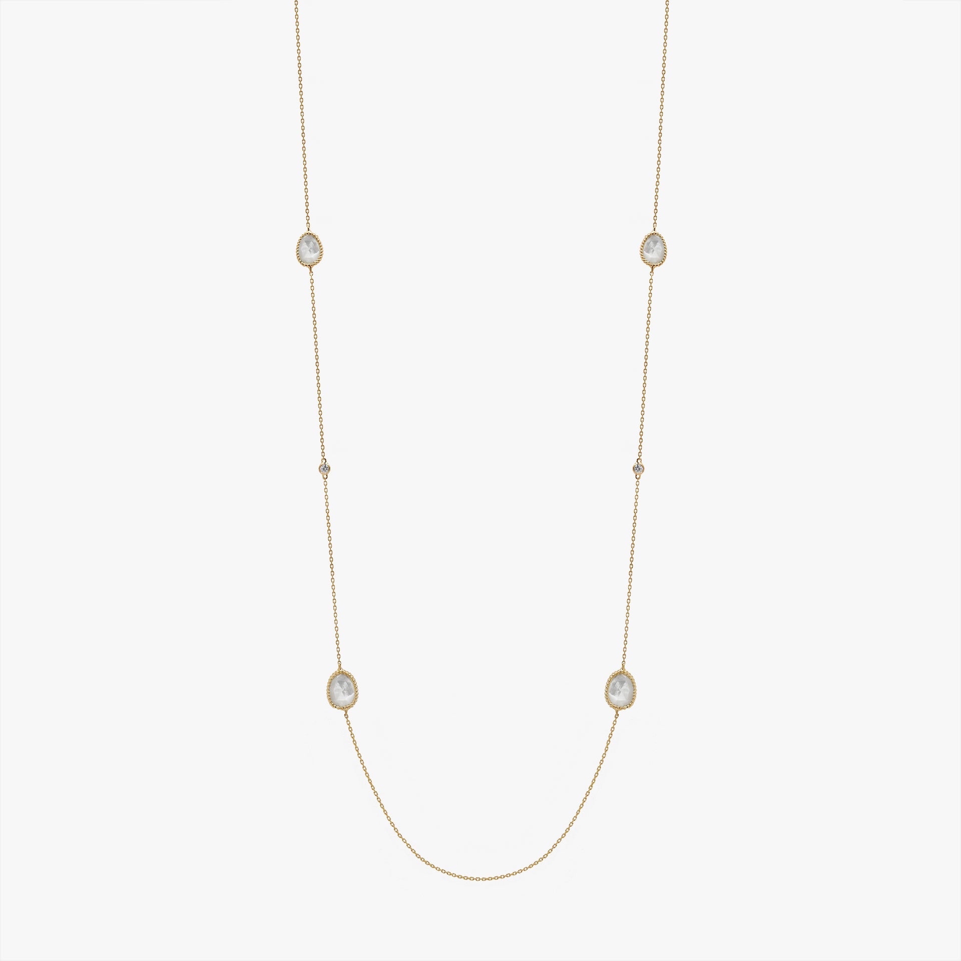 Nina Mariner Long Necklace In 18 Karat Yellow Gold With Natural White Diamonds And Mother Of Pearl Stones