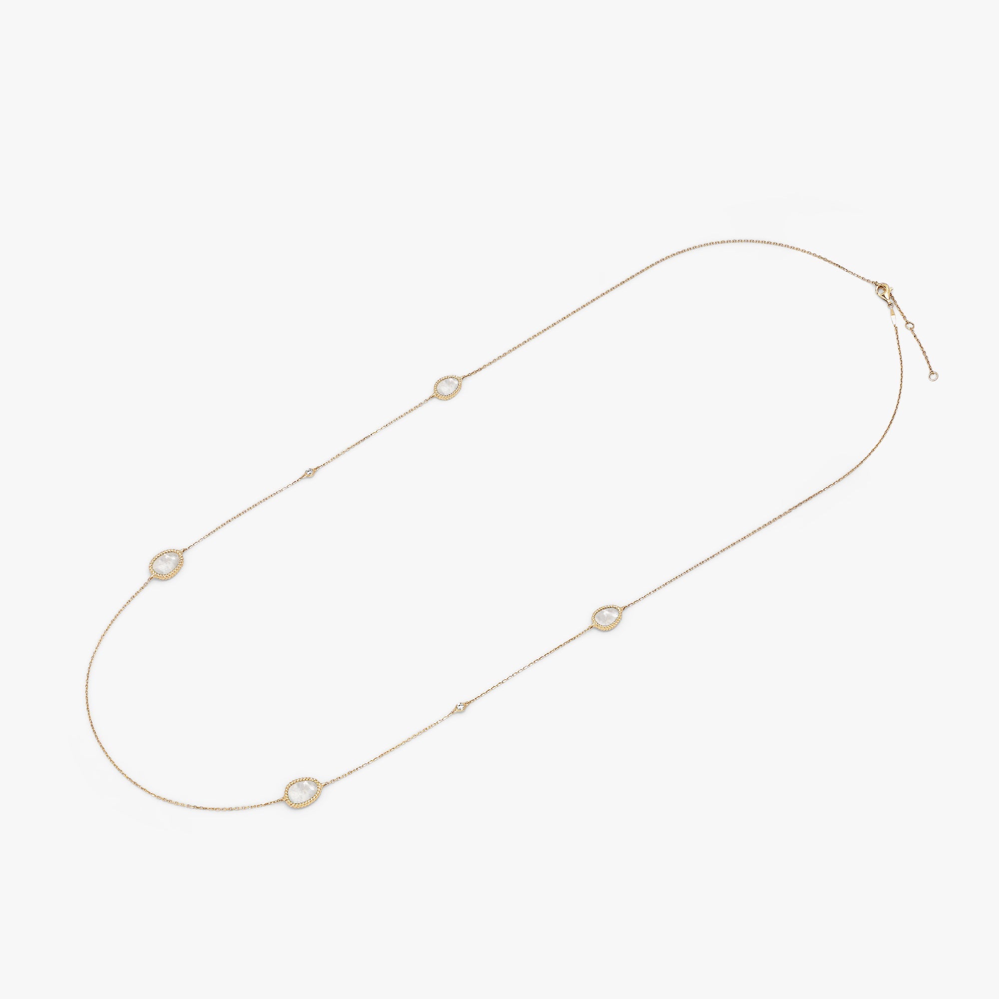 Nina Mariner Long Necklace In 18 Karat Yellow Gold With Natural White Diamonds And Mother Of Pearl Stones