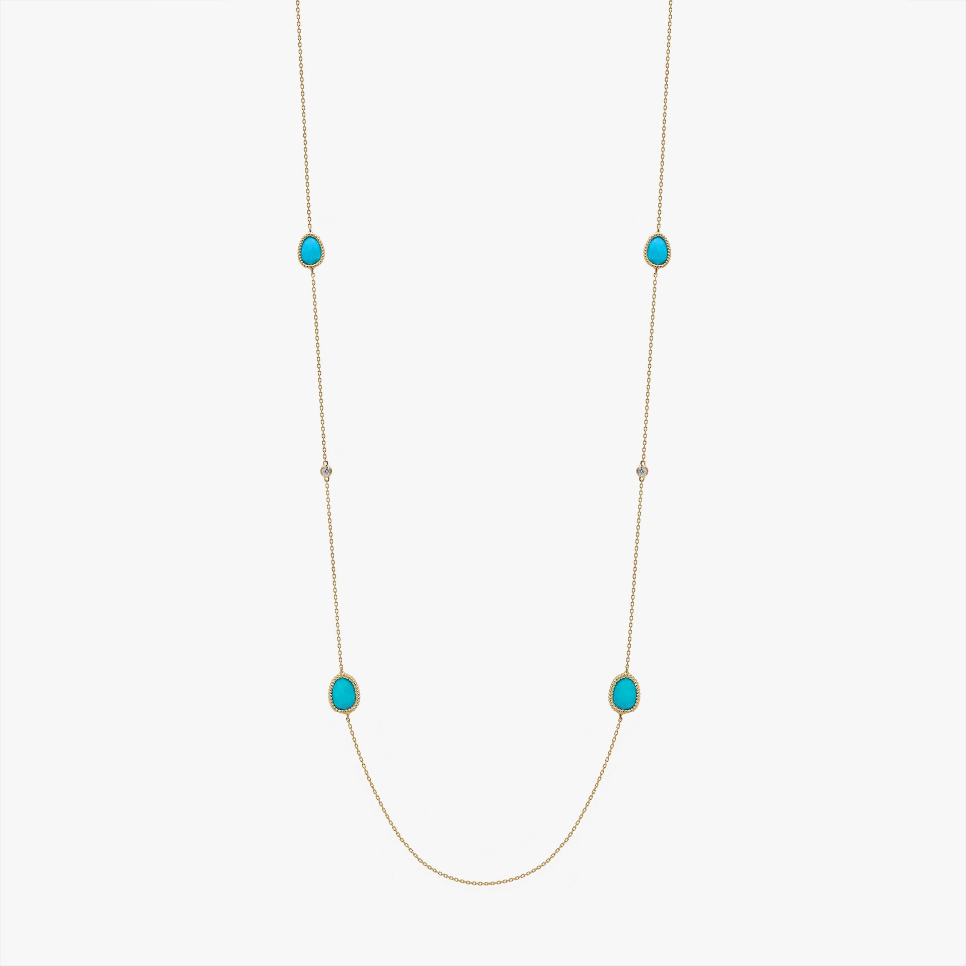 Nina Mariner Long Necklace In 18 Karat Yellow Gold With Natural White Diamonds And Turquoise Stones