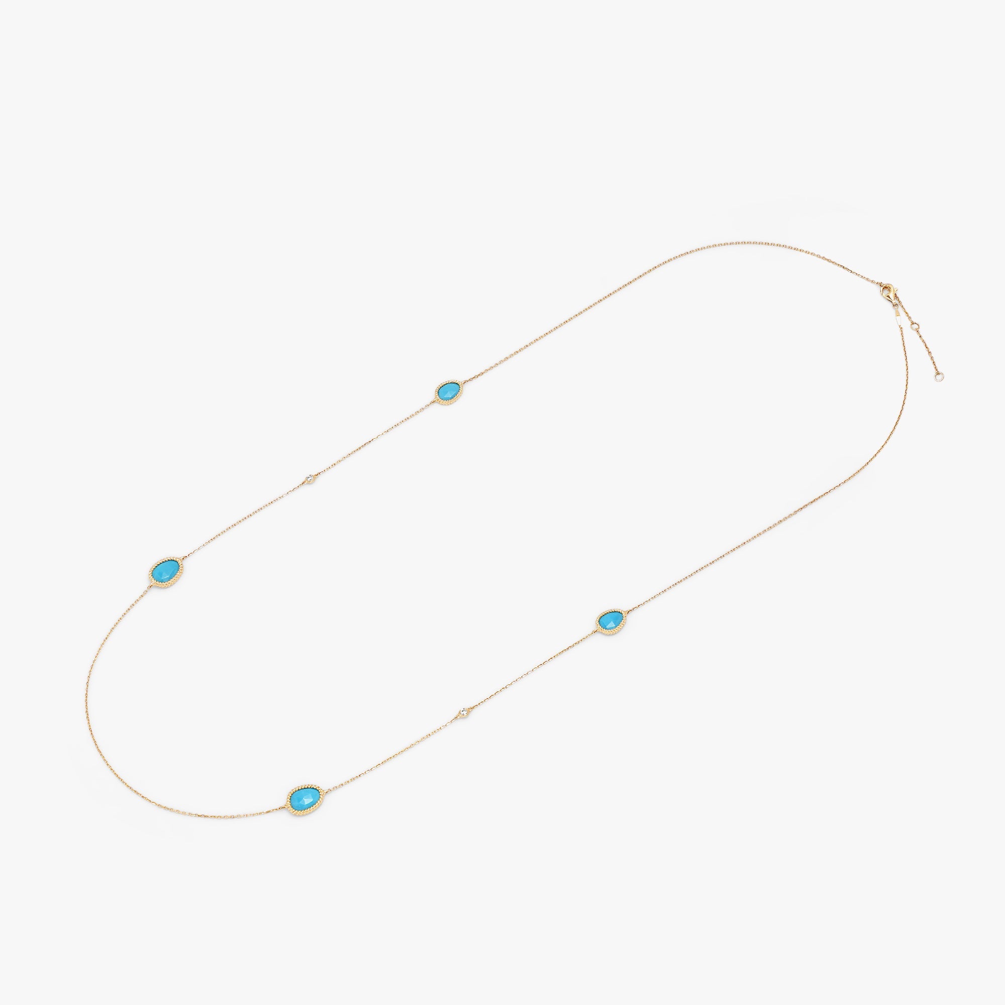 Nina Mariner Long Necklace In 18 Karat Yellow Gold With Natural White Diamonds And Turquoise Stones