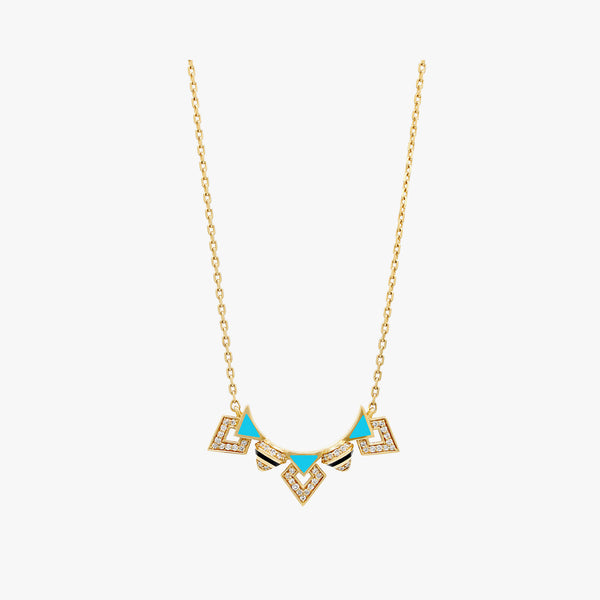 18k Yellow Gold Necklace with Black & Turquoise Hyceram and Diamonds