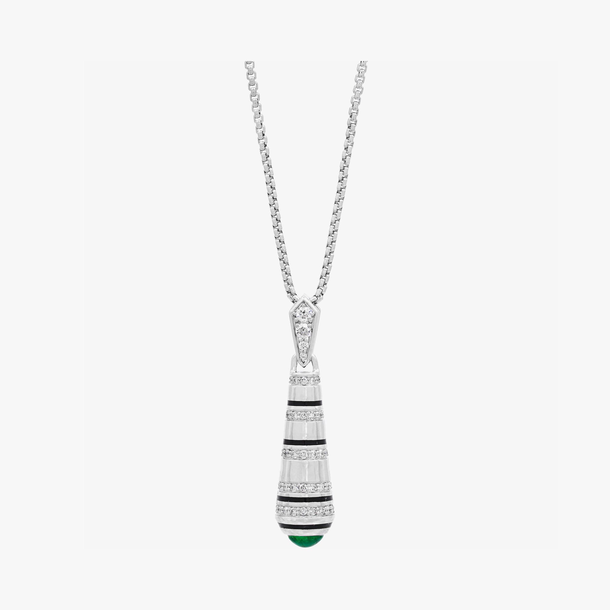 18k Mushabbak necklace in white gold with diamonds and emeralds