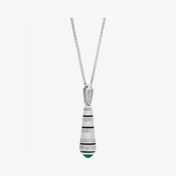 18k Mushabbak necklace in white gold with diamonds and emeralds