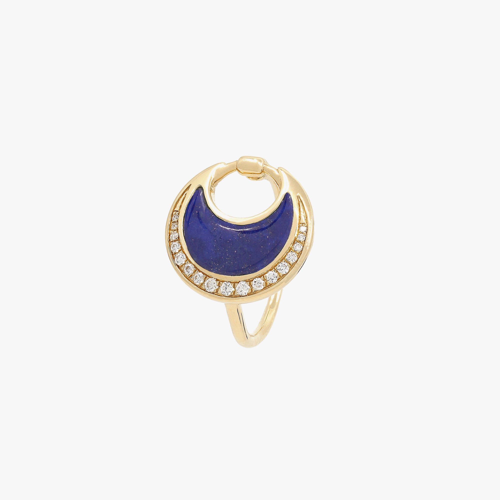 Al Hilal ring in yellow gold with lapis stone and diamonds