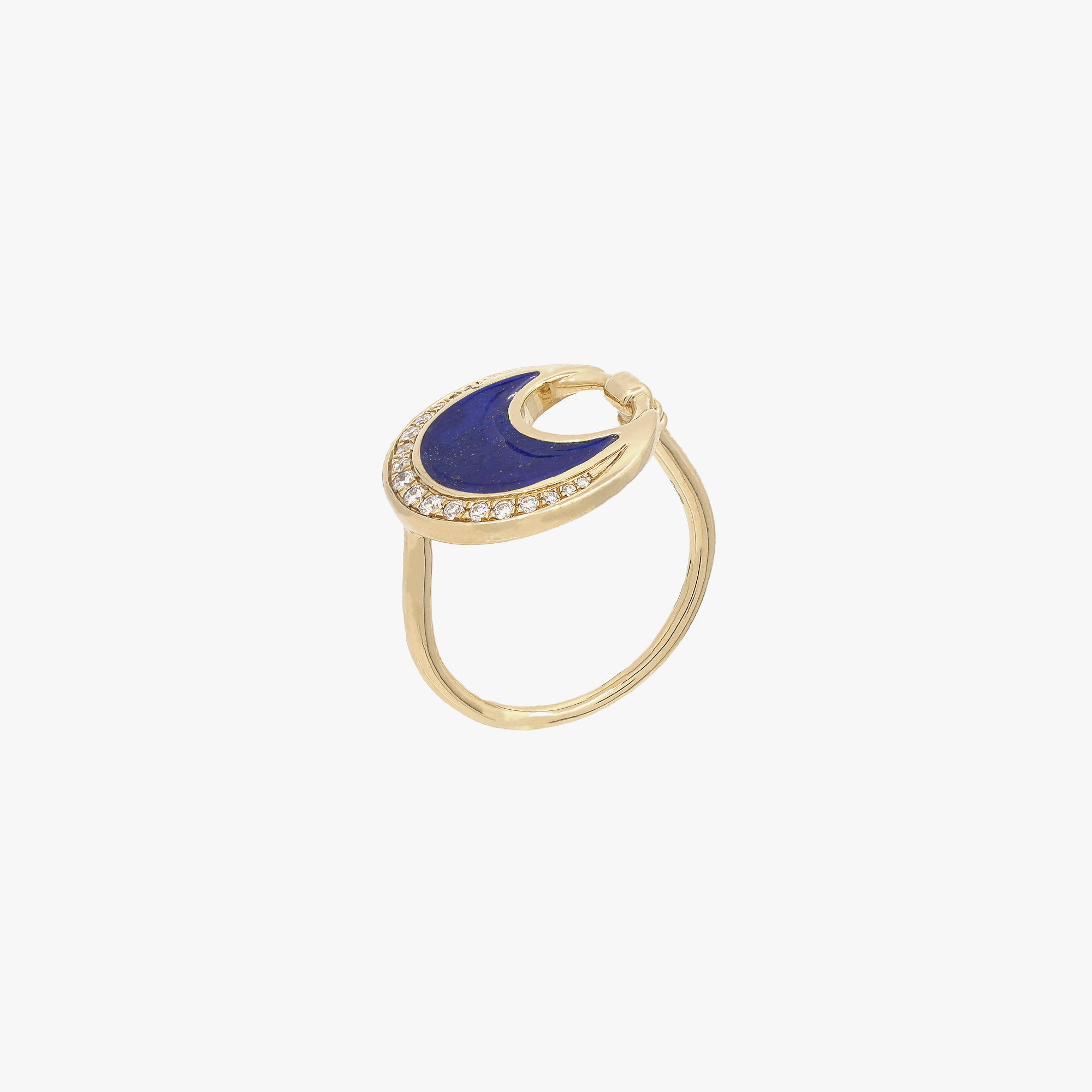Al Hilal ring in yellow gold with lapis stone and diamonds