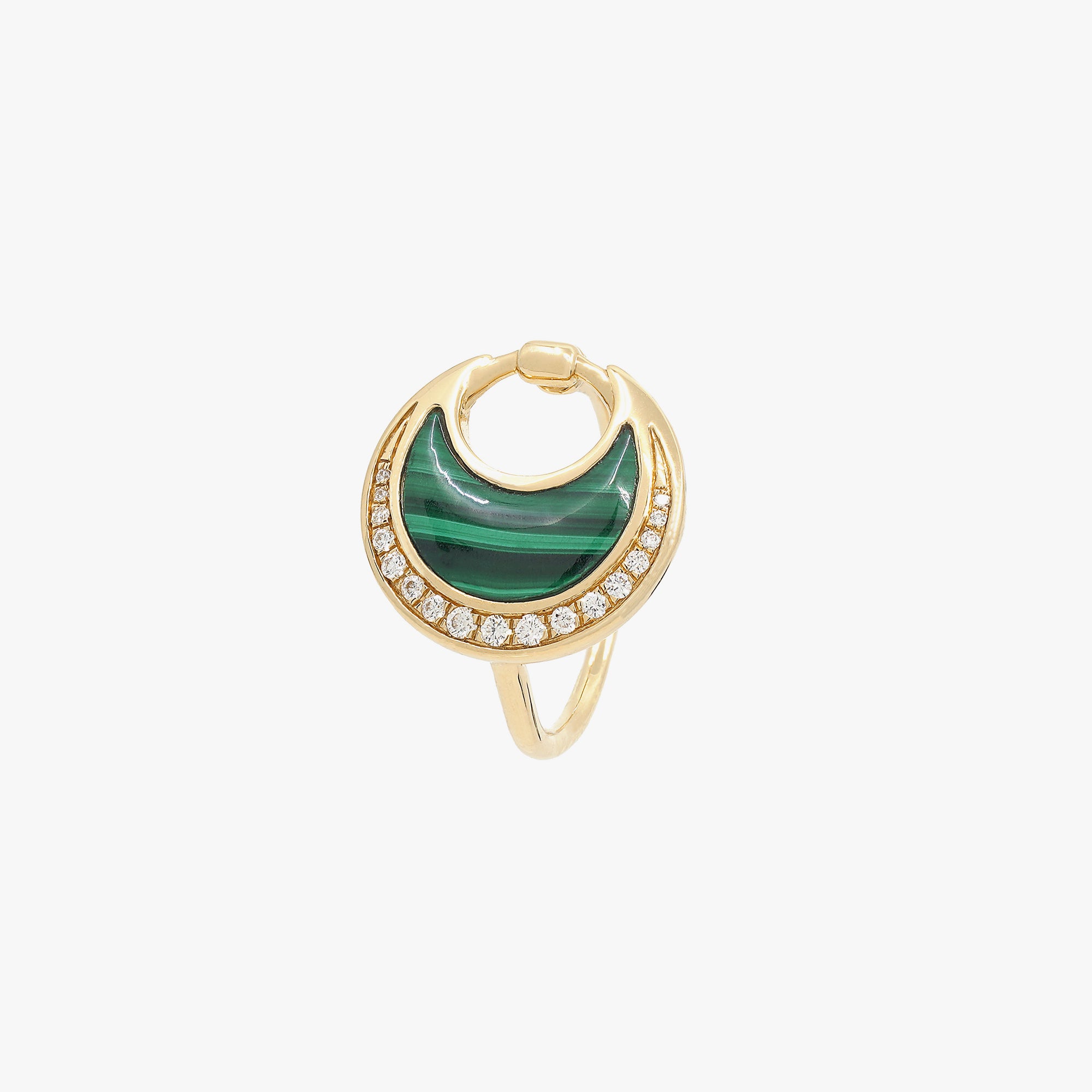Al Hilal ring in yellow gold with malachite stone and diamonds