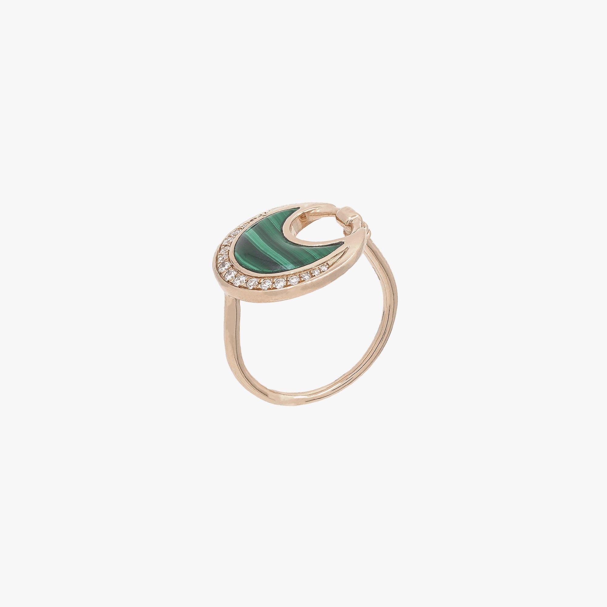 Al Hilal ring in rose gold with malachite stone and diamonds