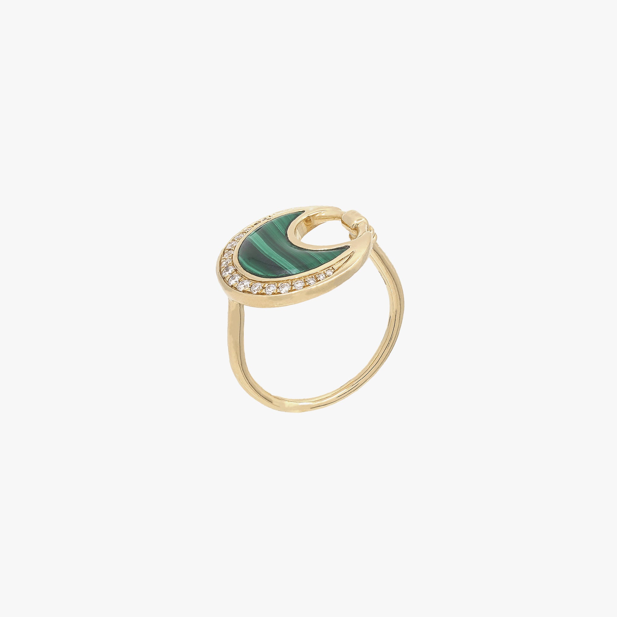Al Hilal ring in yellow gold with malachite stone and diamonds