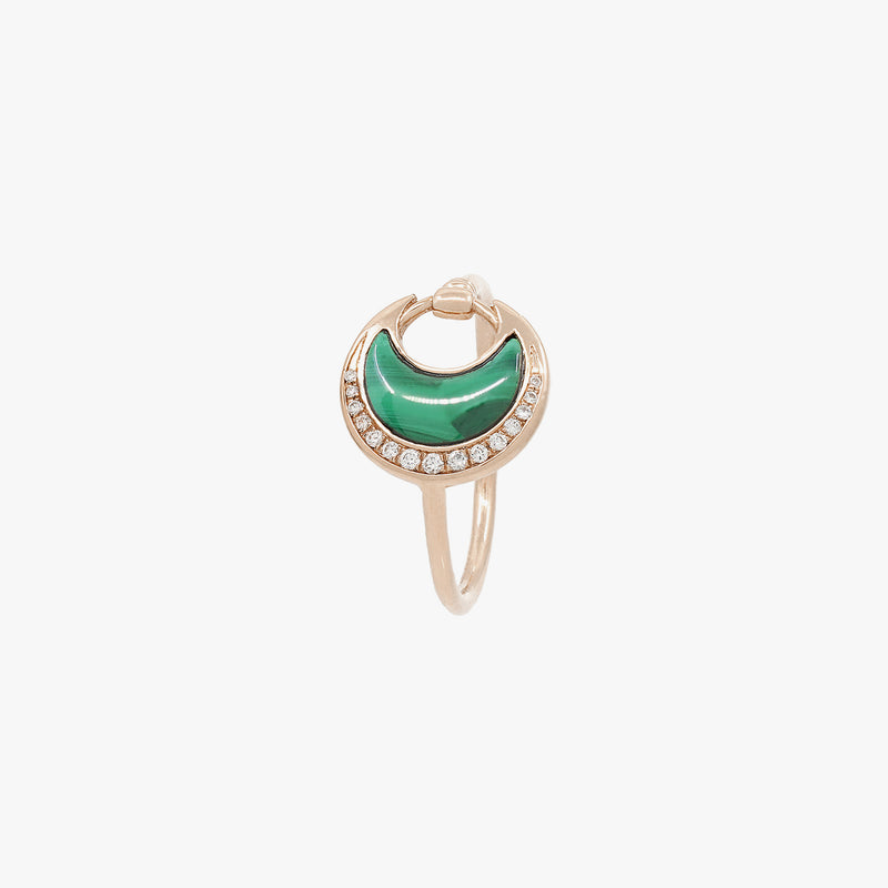 Al Hilal ring in rose gold with malachite stone and diamonds
