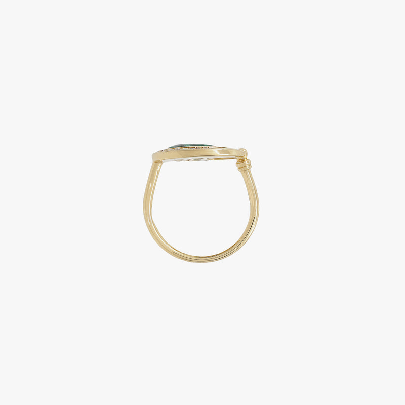 Al Hilal ring in yellow gold with malachite stone and diamonds