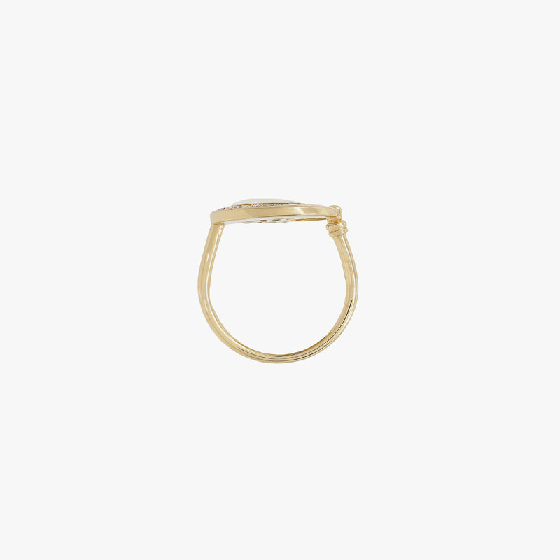 Al Hilal ring in yellow gold with mother of pearl stone and diamonds