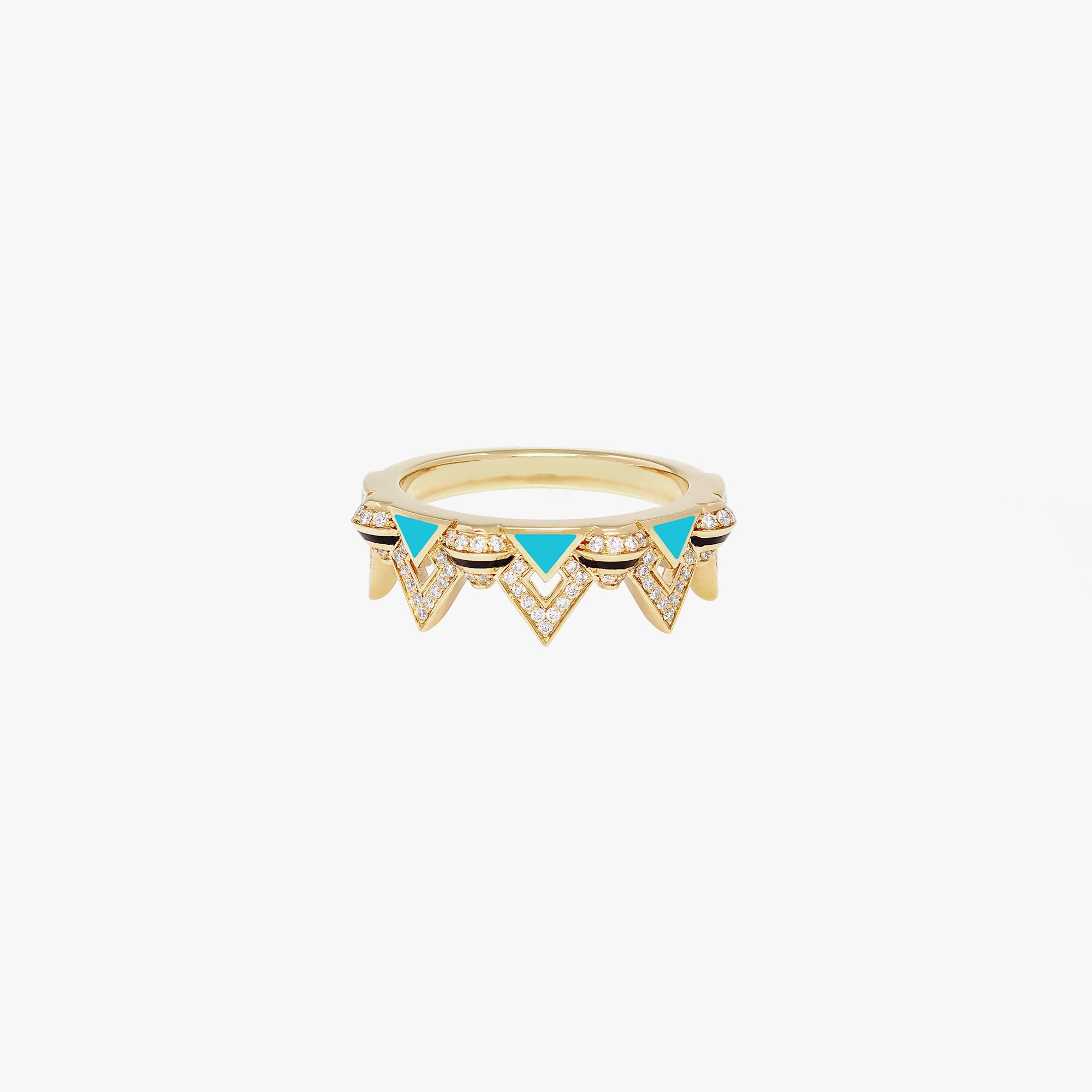 18k Yellow Gold Ring with Black & Turquoise Hyceram and Diamonds