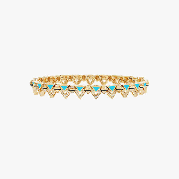 18k Yellow Gold Bracelet with Black & Turquoise Hyceram and Diamonds