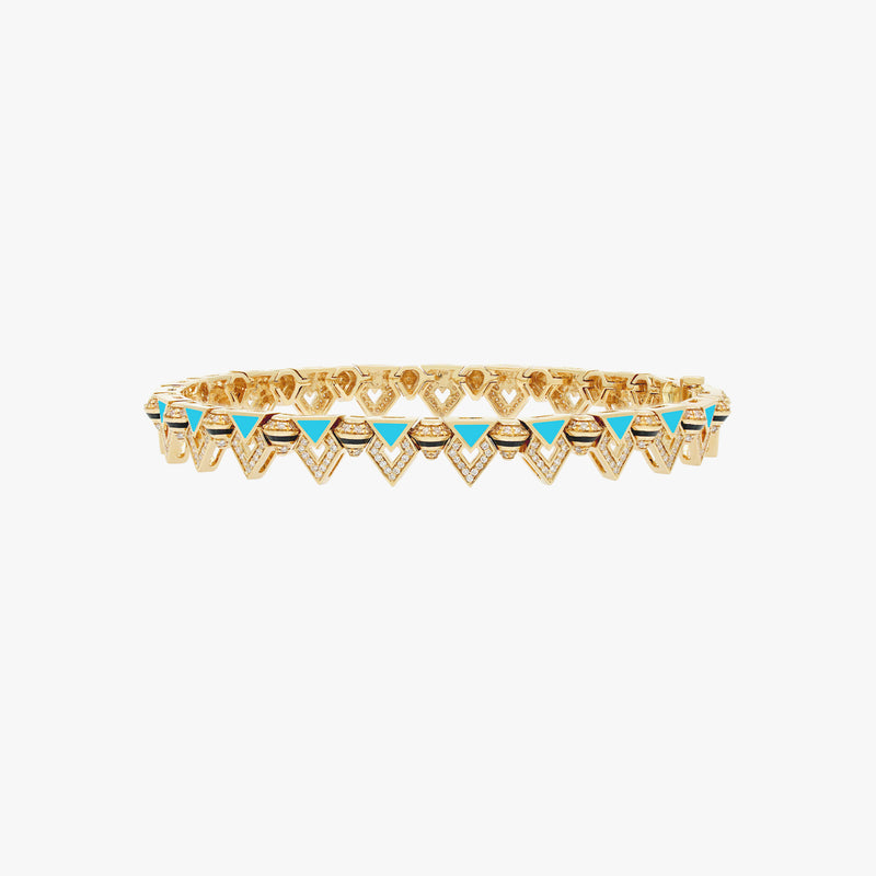 18k Yellow Gold Bracelet with Black & Turquoise Hyceram and Diamonds