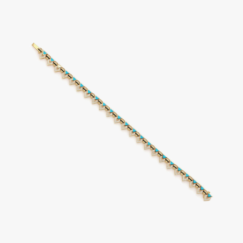 18k Yellow Gold Bracelet with Black & Turquoise Hyceram and Diamonds