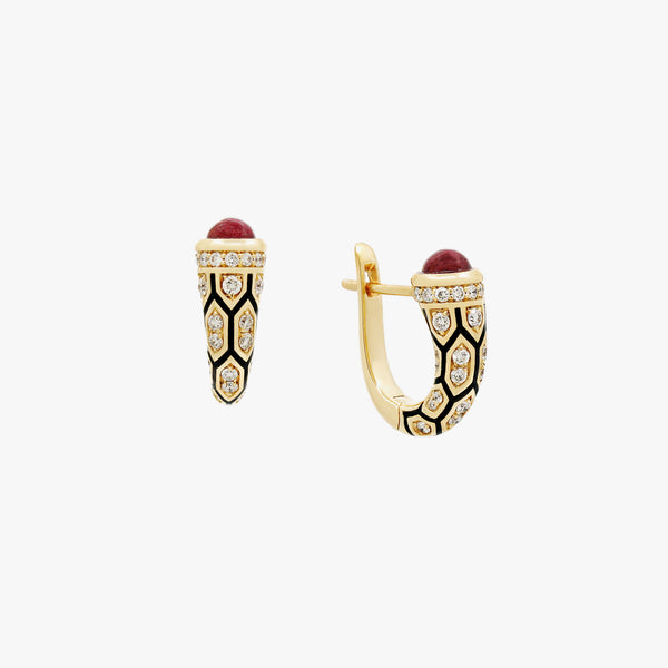 18k Mushabbak earrings in yellow gold with diamonds and rubies