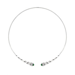 18k Mushabbak choker in white gold with diamonds and emeralds