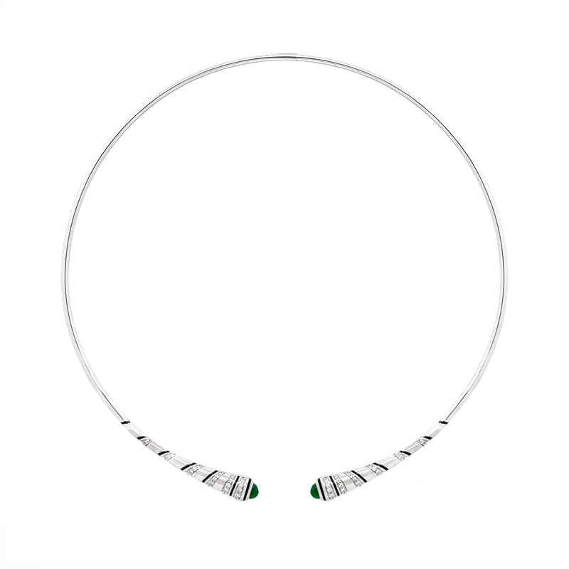 18k Mushabbak choker in white gold with diamonds and emeralds