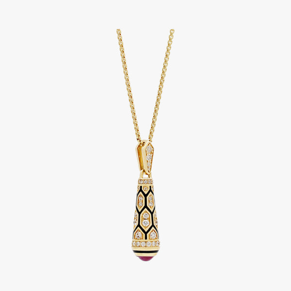 18k Mushabbak necklace in yellow gold with diamonds and rubies